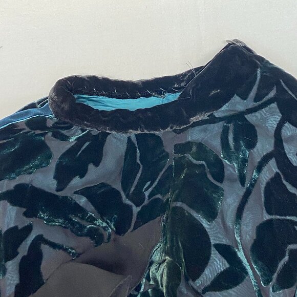 Rick Rhe Handmade Italy Silk Velvet Devore ¾ Sleeve Lined High Neck Ruffle Dress - Picture 12 of 13